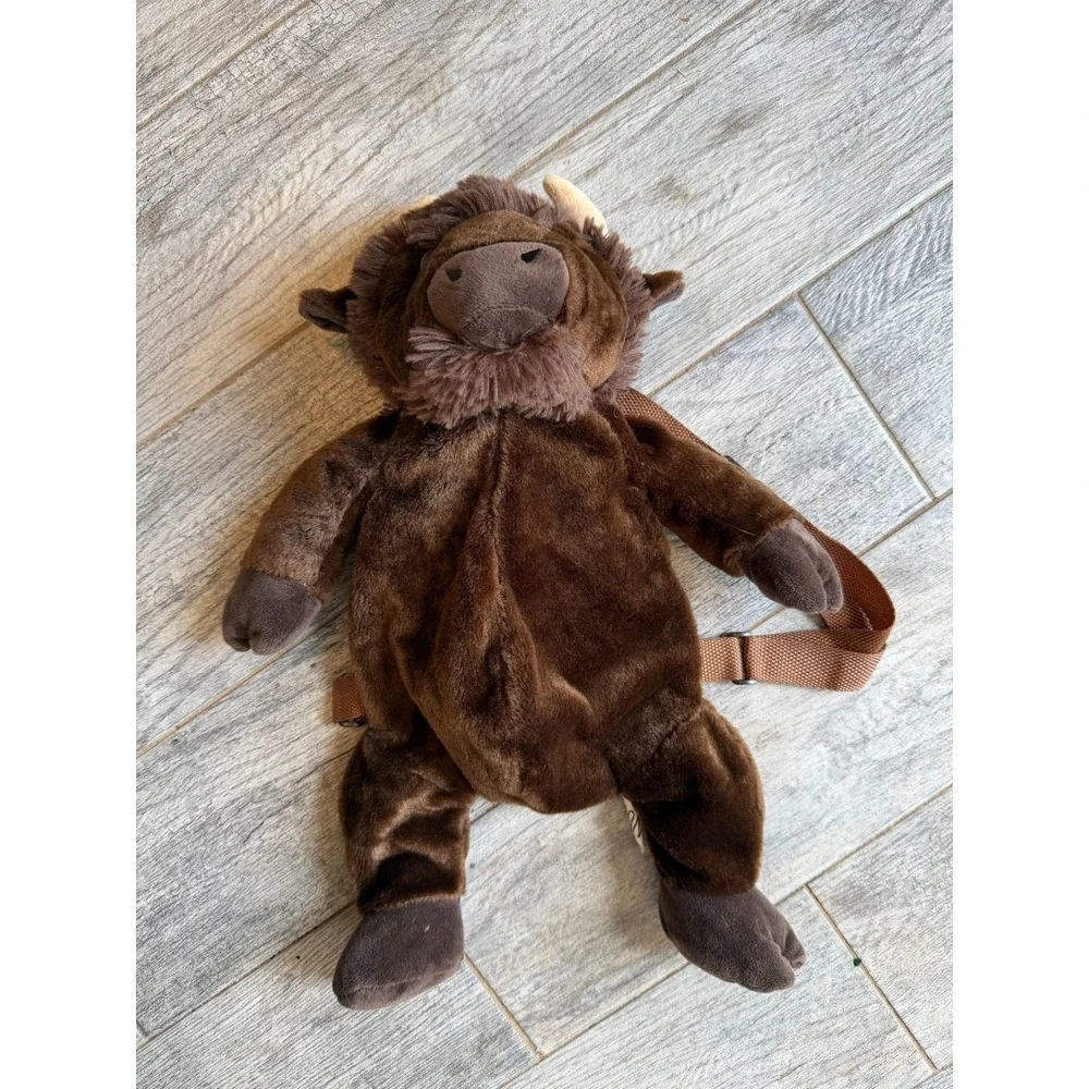 Bison Plush Backpack Brown Buffalo Faux Fur Stuffed Animal Shoulder Bag‎ Tote